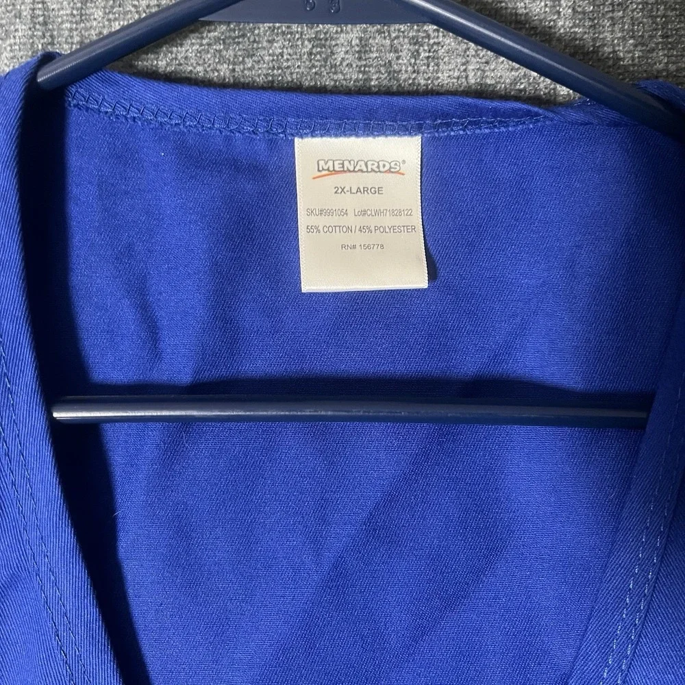 Menards Vest 2XL Blue Cotton Blend Collarless Snap With Pockets Employee Uniform